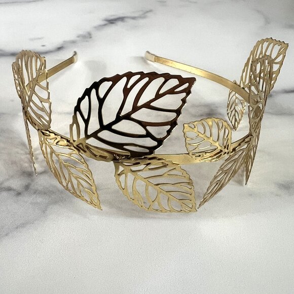 Greek Goddess Golden Metal Leaf Headband - Picture 2 of 6